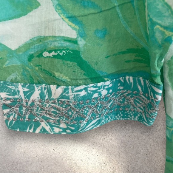 Christian Siriano New York Women's Large Green Leaf Print V-Neck Resortwear Chic - Picture 9 of 15